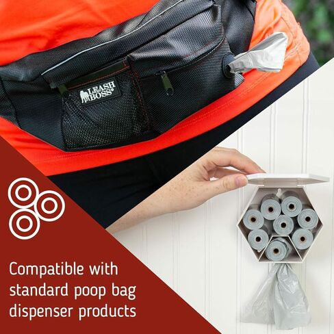 Leashboss Dog Poop Bag Dispenser Wall Mount with Container for Extra Storage, Doggy Bag Holder for Pet Waste Stations, Includes 8 Rolls (120 Bags) of Unscented Biodegradable Pet Waste Bags in Saudi Arabia