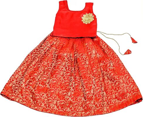 Green Dupion Silk Lehenga Choli Set, Kids Sleeveless Lehenga Choli in Saudi Arabia