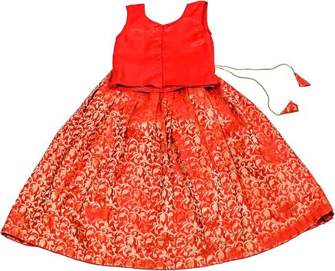 Green Dupion Silk Lehenga Choli Set, Kids Sleeveless Lehenga Choli in Saudi Arabia