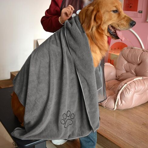 SUNLAND منشفة الكلب سوبر لينة الكلب منشفة تجفيف منشفة حمام الكلب فائقة الامتصاص مع طباعة مخلب مطرزة in Kuwait