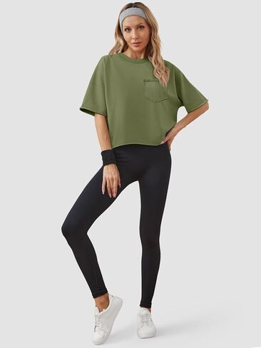 تي شيرت نسائي كبير الحجم من ATHMILE بأكمام قصيرة تي شيرت قصير للتمرين بكتف منسدل غير رسمي بحاشية دوارة أساسية فضفاضة in Kuwait