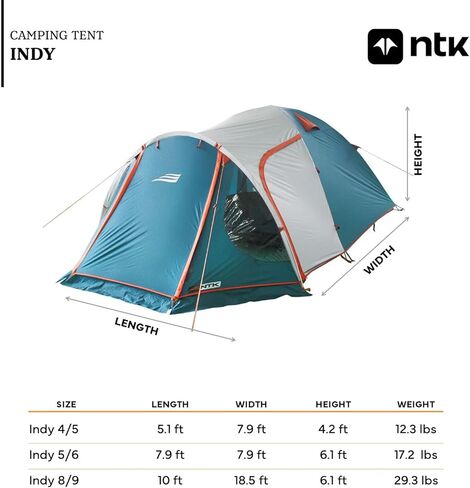 خيمة خارجية NTK Indy GT 4/6/8 أشخاص للتخييم | خيمة تخييم بواجهة أمامية ومظلة ممتدة| قبة مقاومة للماء بنسبة 100% وشبكة مسامية | خيمة 3 مواسم | خيمة سهلة الإعداد in Kuwait