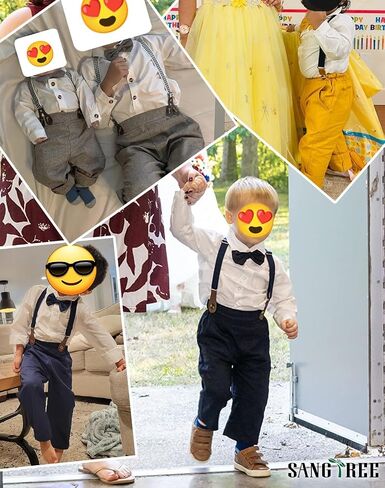 SANGTREE Boys Gentleman Clothes Set, Short Sleeve Shirt with Bowtie + Suspender Pants Outfit, 3 Months - 6 Years in Saudi Arabia