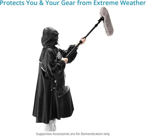 معطف ضد المطر للجنسين من PROAIM أسود مقاوم للماء لمعدات الفيديو والصوت. طراز بطول الركبة مع غطاء رأس وأكمام كاملة. (RC-PNCO-01) in Kuwait