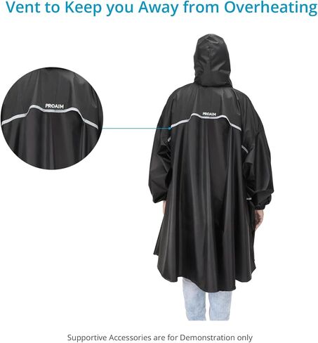 معطف ضد المطر للجنسين من PROAIM أسود مقاوم للماء لمعدات الفيديو والصوت. طراز بطول الركبة مع غطاء رأس وأكمام كاملة. (RC-PNCO-01) in Kuwait
