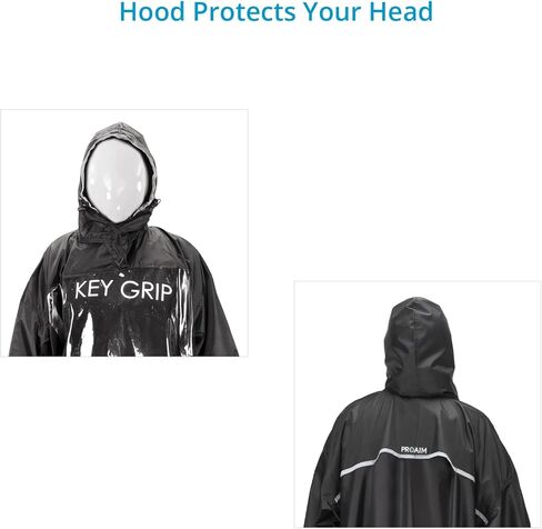 معطف ضد المطر للجنسين من PROAIM أسود مقاوم للماء لمعدات الفيديو والصوت. طراز بطول الركبة مع غطاء رأس وأكمام كاملة. (RC-PNCO-01) in Kuwait