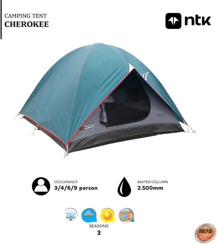 NTK Cherokee GT 2/4/8 شخص خيمة تخييم عائلية بقبة خارجية 100% مقاومة للماء 2500 مم، سهلة التجميع، قماش متين تغطية كاملة من المطر in Saudi Arabia
