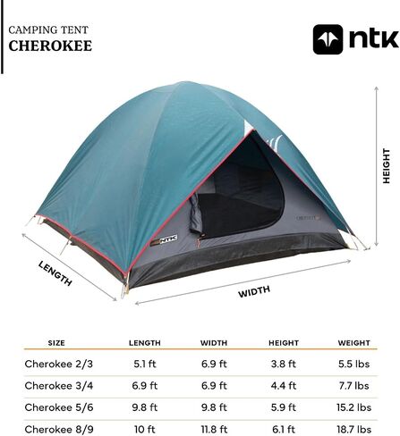 NTK Cherokee GT 2/4/8 شخص خيمة تخييم عائلية بقبة خارجية 100% مقاومة للماء 2500 مم، سهلة التجميع، قماش متين تغطية كاملة من المطر in Saudi Arabia