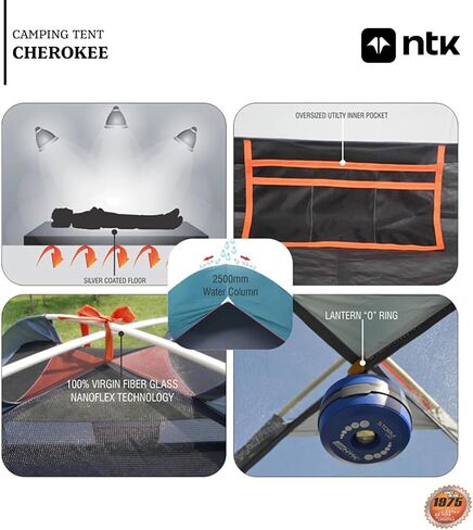 NTK Cherokee GT 2/4/8 شخص خيمة تخييم عائلية بقبة خارجية 100% مقاومة للماء 2500 مم، سهلة التجميع، قماش متين تغطية كاملة من المطر in Saudi Arabia