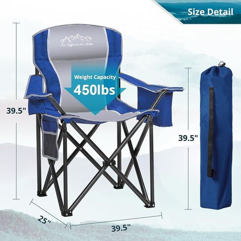 SAILARY Heavy Duty Portable Lawn Cooler Bag, Side Pocket & Cup Holder, Folding Chairs for Outside Support 450lbs Black in Kuwait