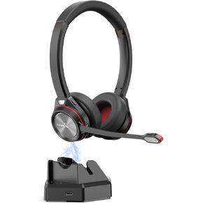 Wireless Headset with Microphone for PC, Bluetooth Headset with Mic Mute & Charging Stand, Work Headset for Teams Zoom 3CX Online Meeting, Computer Headset for Office, 40H Talk Time-Y891BTD