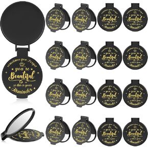 2.76 Inch Inspirational Compact Mirror Bulk Round Makeup Glass Mirror Personal Purse Pocket Mini Mirror Gifts for Women Girls Coworker Teacher Graduation Friends(Black, 18 Pcs)