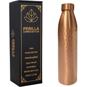 Perilla Home Copper Water Bottle 34 Oz Leak Proof 100% Pure - An Ayurvedic Copper Vessel - Drink More Water And Enjoy The Health Benefits Immediately/Yoga Bottle (Antique diamond)