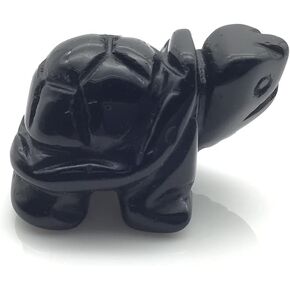 EDEN'S CALL 1pc 1.5in Crystal Stone Turtle Figurines Hand Carved Polished Animal Sculpture Decor for Palm Pocket Stone, Black Obsidian