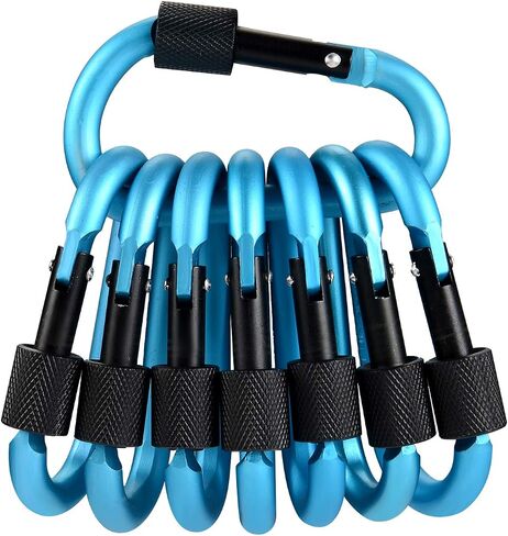 Emoly Locking Carabiner Clip D Shape Spring-Loaded Gate Aluminum Keychain Gate Buckle for Home, Rv, Camping, Fishing, Hiking, Traveling and Keychain, 8 Pack (Black) in Saudi Arabia