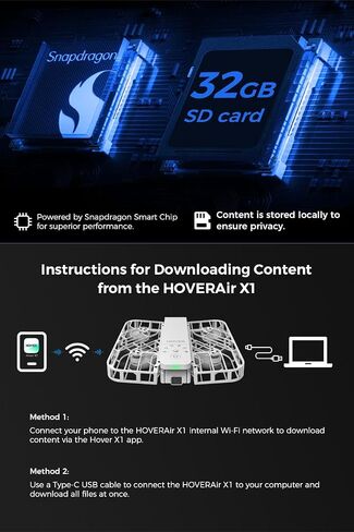 كاميرا HOVERAir X1 ذاتية الطيران، التقاط فيديو HDR بحجم الجيب، إقلاع راحة اليد، مسارات طيران ذكية، وضع Follow-Me، كاميرا عمل قابلة للطي مع تحكم بدون استخدام اليدين، أسود (كومبو) in Kuwait