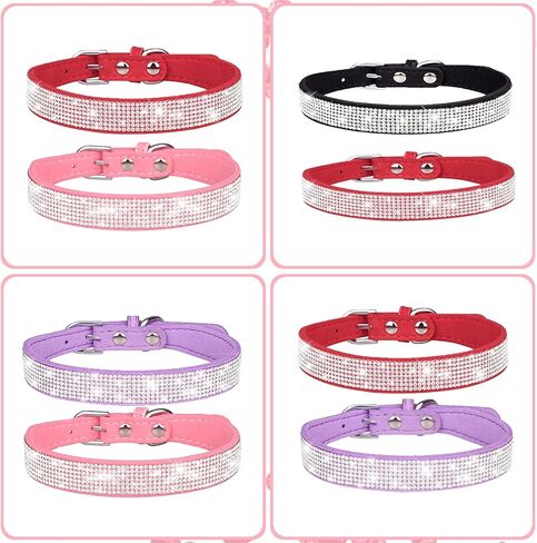 Pink Rhinestone Dog Collar XS, 2-Pack Bling Cat Collar Soft Suede Glitter Diamond Jewelry Crystal Girl Puppy Collar with Bow for XXS XS Small Medium Female Dogs & Kitten (XSmall) in Kuwait