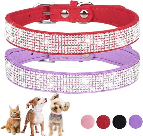 Pink Rhinestone Dog Collar XS, 2-Pack Bling Cat Collar Soft Suede Glitter Diamond Jewelry Crystal Girl Puppy Collar with Bow for XXS XS Small Medium Female Dogs & Kitten (XSmall) in Kuwait