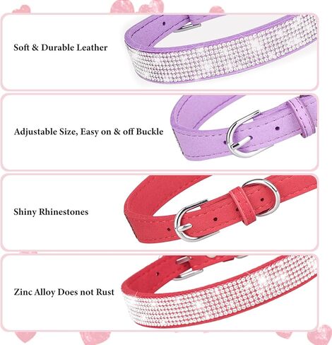 Pink Rhinestone Dog Collar XS, 2-Pack Bling Cat Collar Soft Suede Glitter Diamond Jewelry Crystal Girl Puppy Collar with Bow for XXS XS Small Medium Female Dogs & Kitten (XSmall) in Kuwait