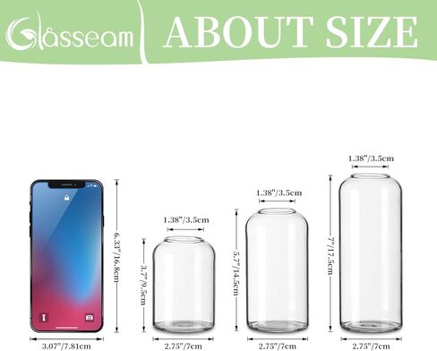 Glass Bud Vases for Centerpieces - Glasseam Clear Small Flower Vase Decor Bulk Set of 12 Handmade Modern Decorative Vases for Flowers Wedding Centerpiece for Dining Table Decoration in Kuwait