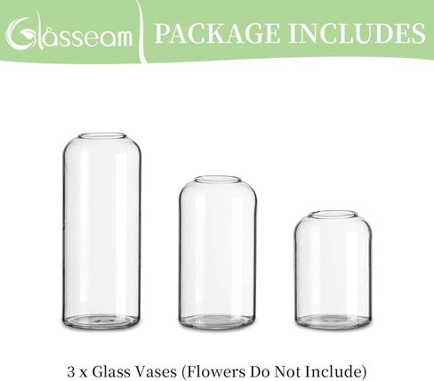 Glass Bud Vases for Centerpieces - Glasseam Clear Small Flower Vase Decor Bulk Set of 12 Handmade Modern Decorative Vases for Flowers Wedding Centerpiece for Dining Table Decoration in Kuwait