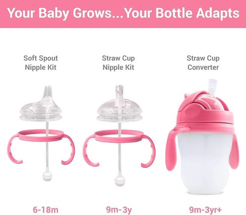 Anpei Sippy Cup Soft Spout Transitional Nipple Kit Bundle Compatible with Comotomo Baby Bottles, 5 oz and 8 oz | Value Bundle 2 Kits + Brushes (Pink) in Saudi Arabia