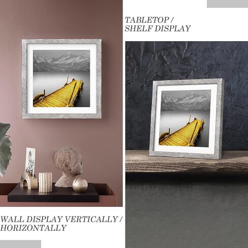 إطارات صور مقاس 12 × 12 من الخشب الصلب من خشب الجوز الريفي مقاس 10 × 10 أو 8 × 8 مع حصيرة أو 12 × 12 بدون حصيرة - إطارات صور مربعة مقاس 12 × 12 بوصة مع سجادتين للجدار أو التركيب على سطح الطاولة، عبوة واحدة in Kuwait