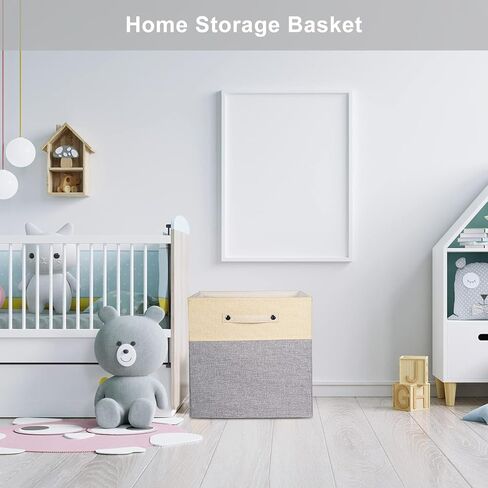صناديق تخزين قابلة للطي مقاس 13 × 13 مكعبات تخزين من القماش وسلال تخزين من الكتان للأرفف ودرج بمقابض لتنظيم الخزانة وغرفة المرافق وغرفة التخزين والحضانة وغرفة النوم مكونة من 4 قطع باللون الأبيض والأزرق الداكن in Kuwait