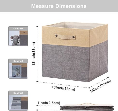 صناديق تخزين قابلة للطي مقاس 13 × 13 مكعبات تخزين من القماش وسلال تخزين من الكتان للأرفف ودرج بمقابض لتنظيم الخزانة وغرفة المرافق وغرفة التخزين والحضانة وغرفة النوم مكونة من 4 قطع باللون الأبيض والأزرق الداكن in Kuwait