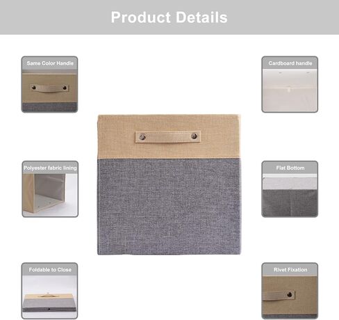 صناديق تخزين قابلة للطي مقاس 13 × 13 مكعبات تخزين من القماش وسلال تخزين من الكتان للأرفف ودرج بمقابض لتنظيم الخزانة وغرفة المرافق وغرفة التخزين والحضانة وغرفة النوم مكونة من 4 قطع باللون الأبيض والأزرق الداكن in Kuwait