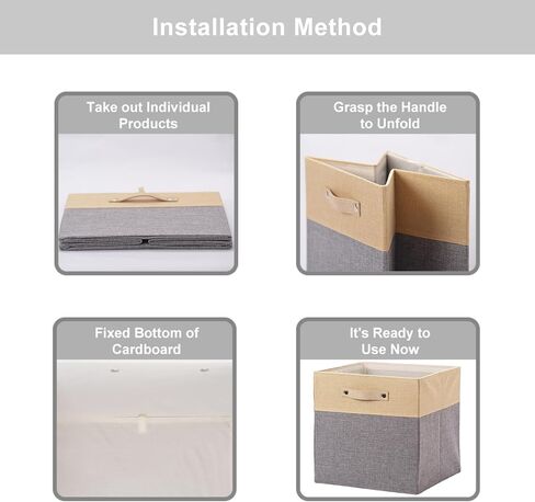 صناديق تخزين قابلة للطي مقاس 13 × 13 مكعبات تخزين من القماش وسلال تخزين من الكتان للأرفف ودرج بمقابض لتنظيم الخزانة وغرفة المرافق وغرفة التخزين والحضانة وغرفة النوم مكونة من 4 قطع باللون الأبيض والأزرق الداكن in Kuwait