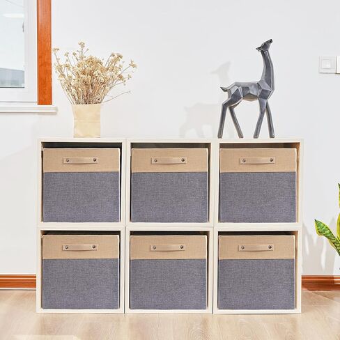 صناديق تخزين قابلة للطي مقاس 13 × 13 مكعبات تخزين من القماش وسلال تخزين من الكتان للأرفف ودرج بمقابض لتنظيم الخزانة وغرفة المرافق وغرفة التخزين والحضانة وغرفة النوم مكونة من 4 قطع باللون الأبيض والأزرق الداكن in Kuwait
