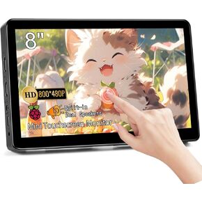 8 Inch Touchscreen Mini Monitor HD 800x480 Small Monitor LCD Display for PC Laptop Ras Pi, with HDMI Ports, Built-in Speakers and Stand