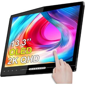 OLED Portable Touchscreen Monitor, 13.3" 2K 1MS Portable Gaming Monitor 100% DCI-P3 Ultra-Thin Computer External Display, External Second Screen USB C/HDMI Monitor with Smart Cover