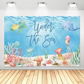 Under The Sea Party Backdrop Decorations, Ocean Birthday & Baby Shower Background Banner, Ocean Under The Sea Backdrop, Underwater Sea Life 1st 2nd 3rd Birthday Decorations Supplies | 5x3ft