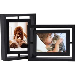 EXYGLO 2 Pack 4X6 Picture Frames Rotating Floating Photo Frame Wooden 2 Sided Frames for Vertical or Horizontal Tabletop Display