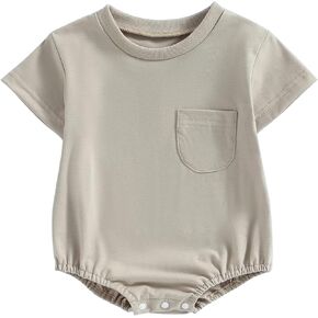 Baby Boy Girl Bubble Romper Solid Color Short Sleeve Bodysuit Oversized T-Shirt Tops Newborn Summer Clothes