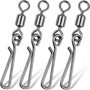 VATEICO Rolling Swivel with Fast Clips,100pcs/pack Stainless Steel Fast Snaps Quick Change High Strength Speed Clips Fishing Line Connector Freshwater Trolling Accessories
