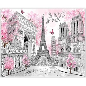72x43inch Vintage Paris Backdrop Ooh la la Bonjour Pink Eiffel Tower Rose Photography Background for Girl Birthday Party Decorations Photo Banner