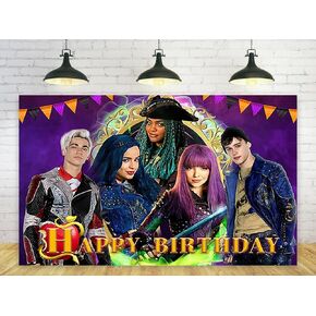 Purple Descendants Backdrop for Birthday Party Decorations Background for Party Cake Table Decorations Descendants Theme Banner 5x3ft