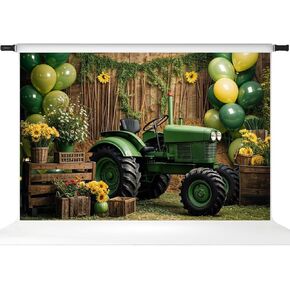 Kate Summer Sunflowers Backdrops Green Balloon Tractor Backdrop Boy 1st Birthday Photo Backdrop. 7x5ft
