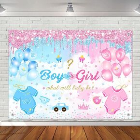 Avezano Gender Reveal Backdrop Boy or Girl Gender Reveal What Will Baby Be Party Decoration Pink Blue Balloon Gender Reveal Background for Baby Shower Gender Reveal Banner Supplies (5x3ft)