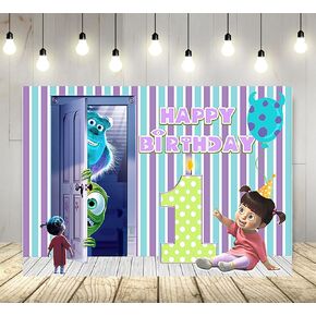 خلفية Blue Monster Inc لمستلزمات حفلات أعياد الميلاد الأولى مقاس 5x3ft Monster Inc Boo موضوع لافتة استحمام الطفل لتزيين طاولة الكيك وحفلات أعياد الميلاد in Kuwait