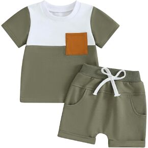 FOCUSNORM Toddler Baby Boy Summer Clothes Infant T Shirt Shorts Outfits Soild Color Short Sleeve T-Shirt Newborn Baby Clothes in Kuwait