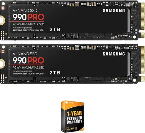 SAMSUNG MZ-V9P2T0B/AM 990 PRO 2TB PCIe 4.0 NVMe Solid State Drive (2-Pack), Upgrade Desktop PC or PS5 Memory and Storage Bundle with 1 YR CPS Enhanced Protection Pack in Saudi Arabia