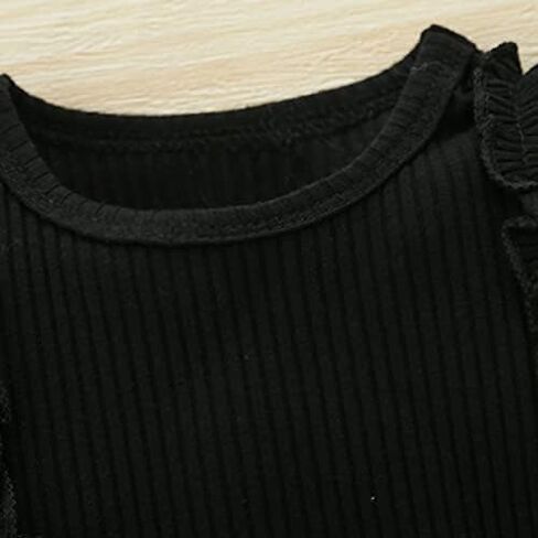 3Pcs Baby Girl Leopard Clothes Ruffles Long Sleeve Fall Outfits Infant Baby Black Jumpsuit 0-24 Months in Saudi Arabia