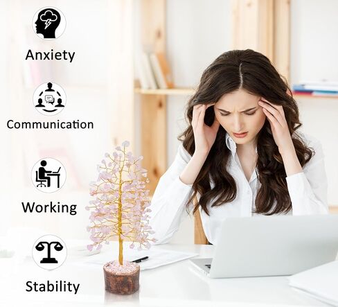 Green Aventurine Gemstone Tree of Life - Crystal Tree for Positive Energy, Feng Shui Decor - Handmade Chakra Tree, Good Luck - Money Bonsai, Healing Stones, Meditation Accessories, Spiritual Gift in Kuwait