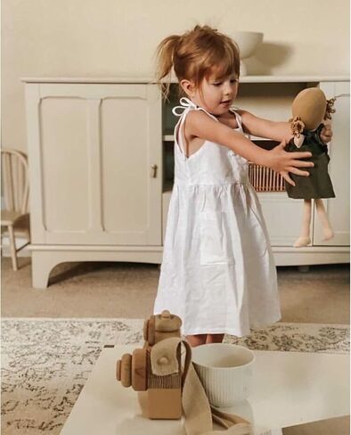 GLIGLITTR Toddler Baby Girls Summer Cotton Linen White Dress Bow Straps Sleeveless with Pockets Party Beach Casual Sundress in Saudi Arabia