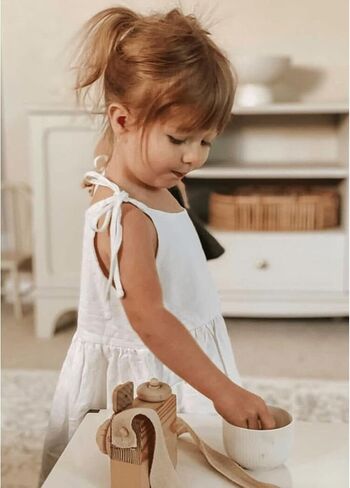 GLIGLITTR Toddler Baby Girls Summer Cotton Linen White Dress Bow Straps Sleeveless with Pockets Party Beach Casual Sundress in Saudi Arabia