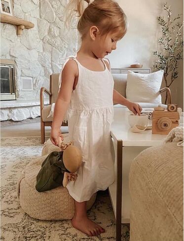 GLIGLITTR Toddler Baby Girls Summer Cotton Linen White Dress Bow Straps Sleeveless with Pockets Party Beach Casual Sundress in Saudi Arabia
